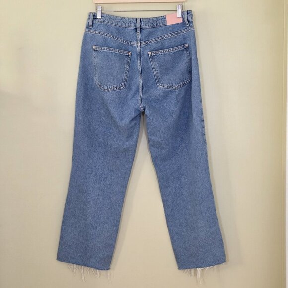 Zara Jeans Womens 12 Blue Straight Leg Cotton Boho Hippie Raw Hem Preppy Denim - Picture 2 of 16